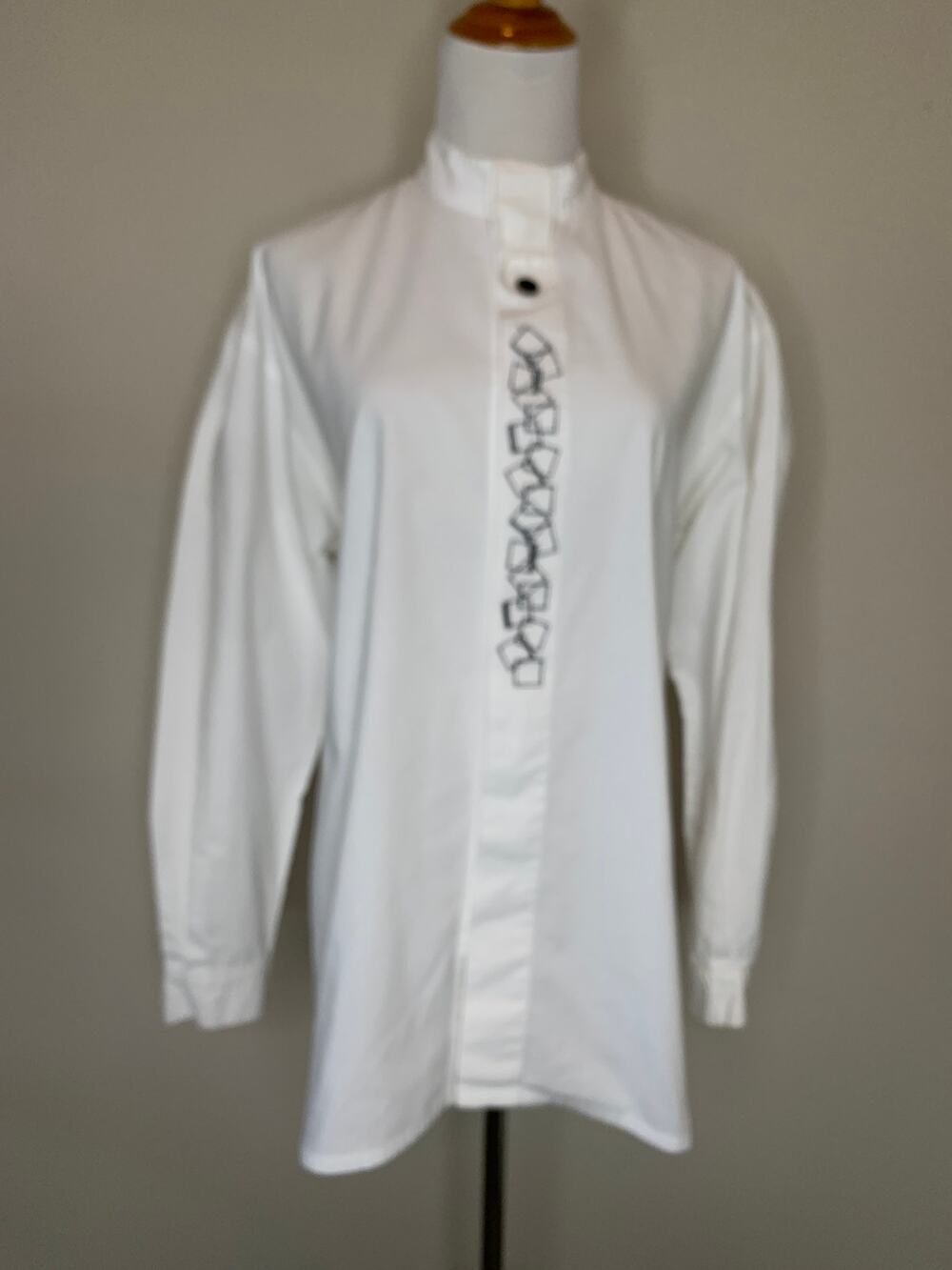 Vintage 90s White Cotton Embroidered Oversized Tunic Top Sz Small